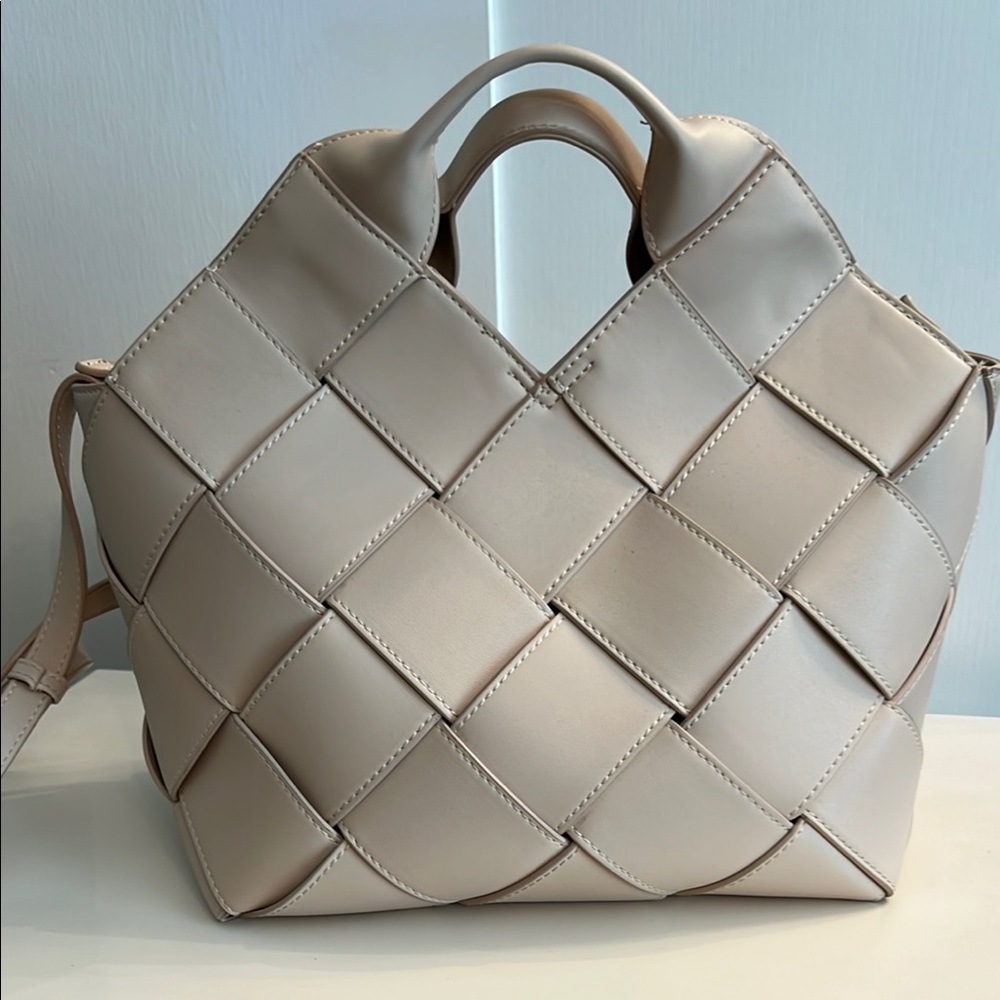 Vici Cream Woven Leather Tote